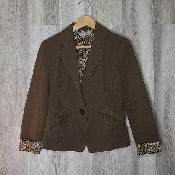 🛍Zara Vintage Brown Collared One Button Floral Accent Jacket Womens Size‎ Large - Picture 1 of 8